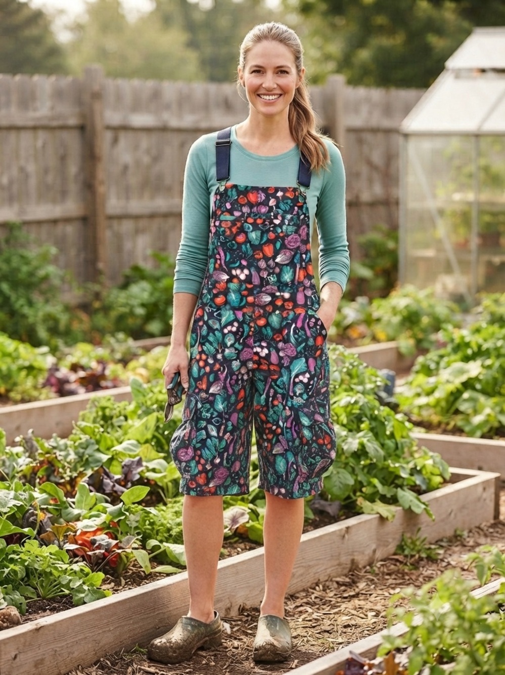 Duluth Trading Co Heirloom Gardening Short Overalls Veggie Print Rare XXL